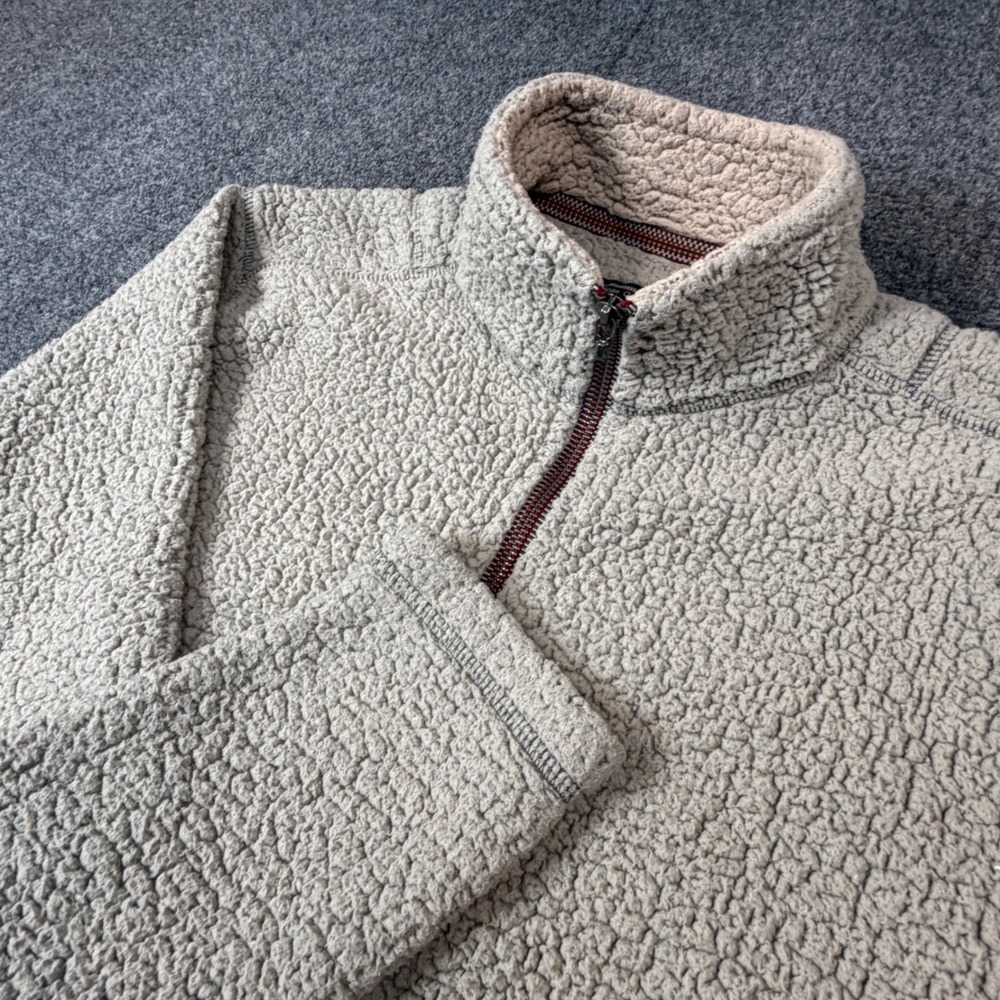 True Grit Mens L Frosty Tipped Pile Sherpa Fleece 1/4 Zip Pullover Oatmeal Beige